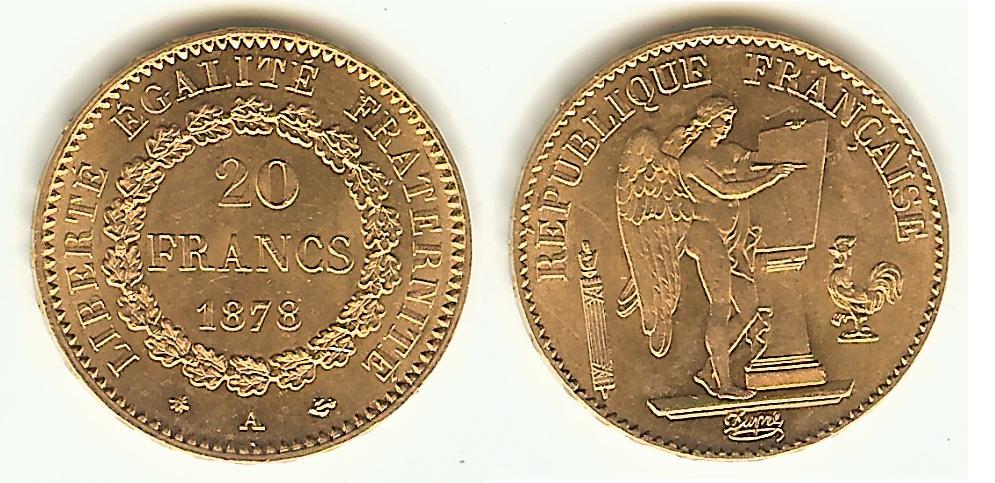 20 Francs Gold Génie 1878A Unc